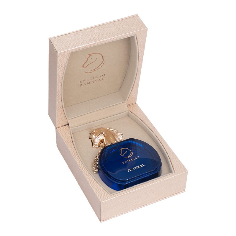 Frankel Perfume – Royal Edition Collection by Ramasat, luxury men’s fragrance with pink pepper, raspberry, vanilla, iris, leather, cedarwood, musk, and saffron.